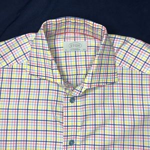 Eton Multicolored Plaid Check Summer Dress Shirt